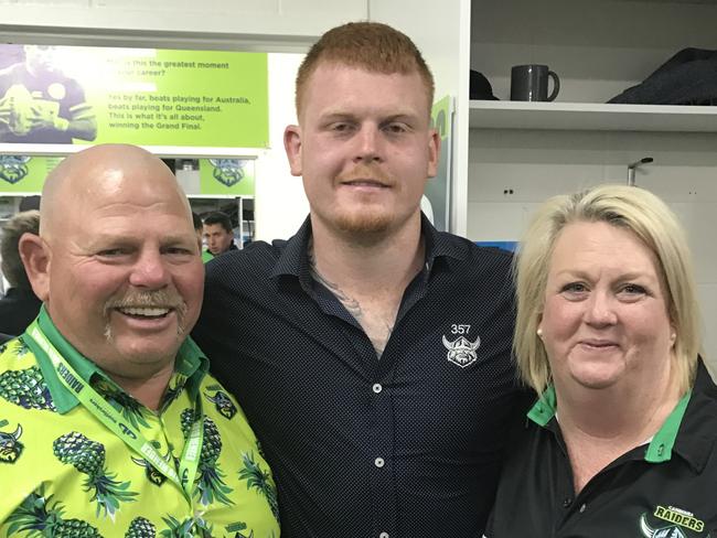 SUNDAY TELEGRAPH SPECIAL. Canberra Raiders player Corey Horsburgh, father Rick and mother Sandra