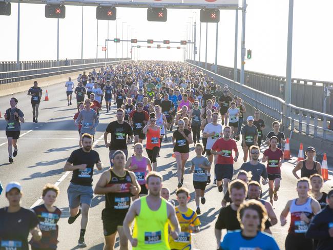 Run the Bridge Fun Run 2020 across Tasman Bridge. Picture: RICHARD JUPE