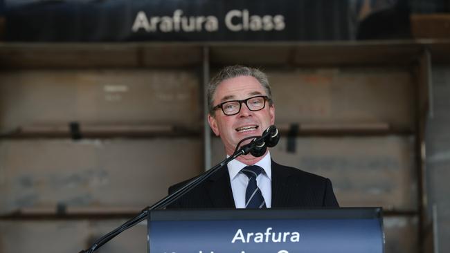 10.5.2019.FIRST ARAFURA CLASS OFFSHORE PATROL VESSEL KEEL LAYING CEREMONY.The Department of Defence and Chief of Navy will host an event to celebrate the first Arafura class Offshore Patrol Vessel. Minister for Defence Christopher Pyne .   PIC TAIT SCHMAAL.