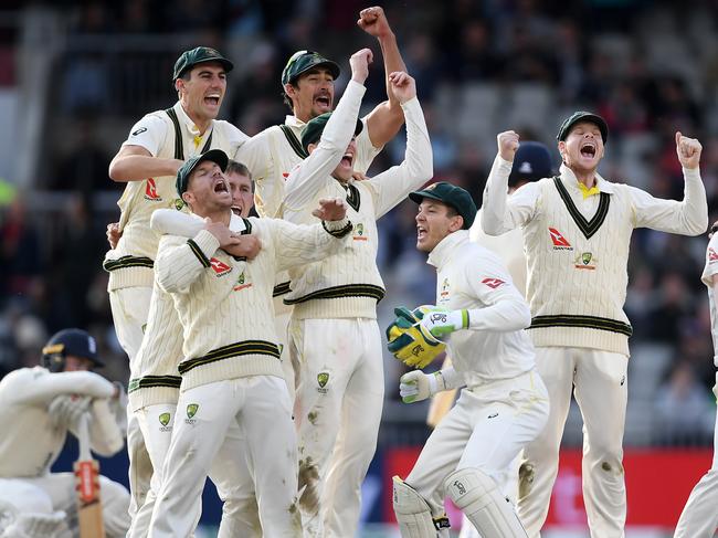 Starc was in the middle of Australia’s urn-retaining celebrations during his only Test in the 2019 Ashes. Picture: Alex Davidson/Getty Images