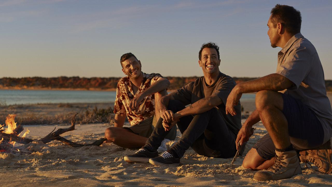 Ricciardo and his best mate Blake Mills (left) at Shark Bay during their road trip across WA. Picture: Tourism Western Australia