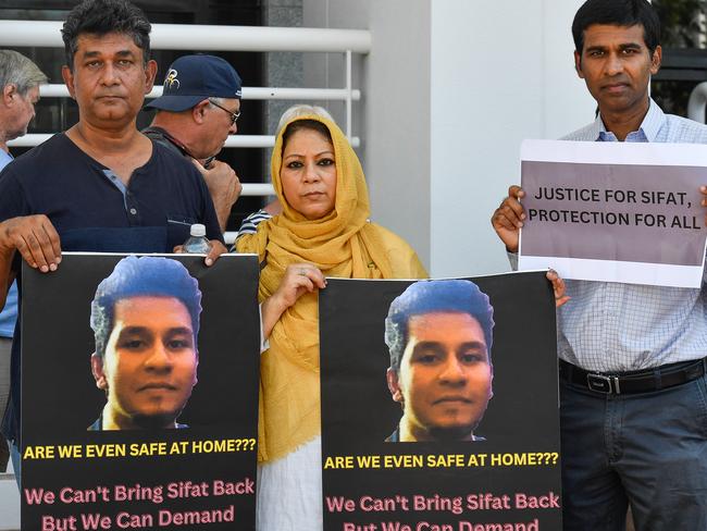 Almost a thousand protesters turned out at Parliament House for Darwin's third rally against crime. From left Chowdhury Sadaruddin, Noorun Salma and Dr Edwin Joseph. Pic: Pema Tamang Pakhrin