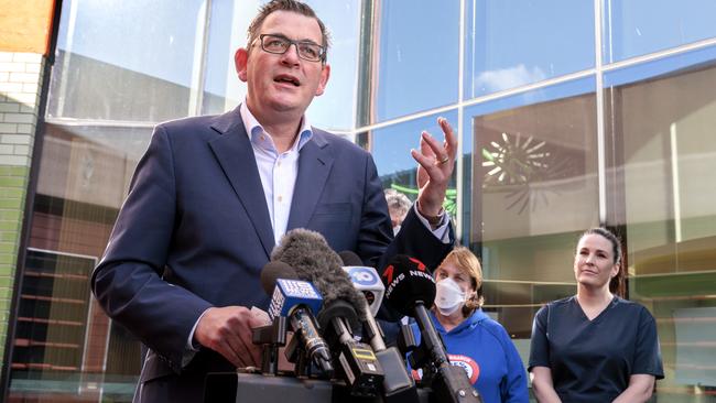 Premier Daniel Andrews announces the expanded nursing student army plan. Picture: David Geraghty