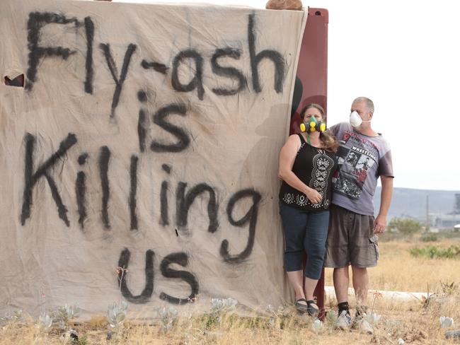 Message from Kendall Jones and Trevor Robertson, who live within a kilometre of the defunct Northern Power Station at Port Augusta. Picture: Tait Schmaal.