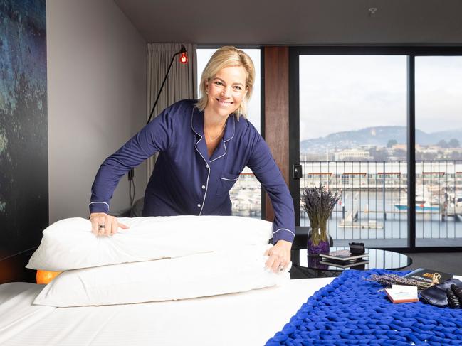 Sleep expert Shea Morrison has endorsed an offer by MACq01 Hotel which is offering $100 discounts for every hour of sleep beyond six hours. Picture: Richard Jupe/MACq01 Hotel