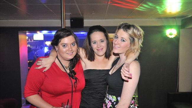 (L-R) Charlie Wells, Jes Kerr and Alicia Chirgwin at Bojangles Nightclub, Goondoon Street, Gladstone. Photo Christopher Chan / The Observer