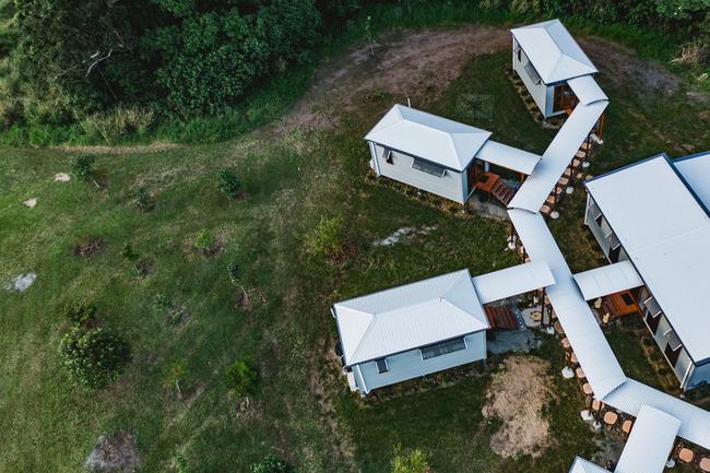 The Mount Jukes Eco Resort, built from scratch by yoga aficionado David Deakin, holds glamping tents and a half-moon shaped house that face Mt Jukes and Mr Deakin says the â€œenergyâ€ of the property has to be experienced to be understood. Picture: Contributed