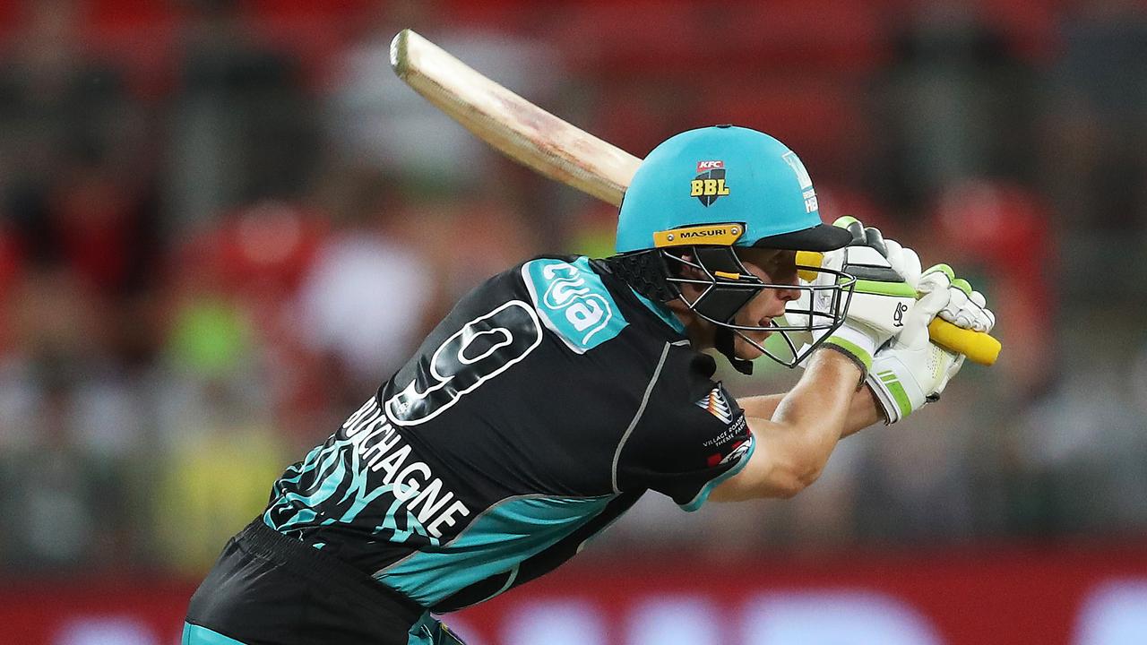 Marnus Labuschagne drives during a rare Big Bash League appearance. Picture. Phil Hillyard