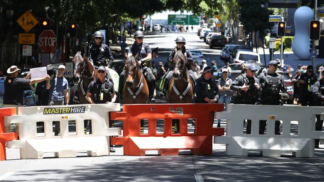 The Freedom Rally in the Brisbane CBD on Saturday. Picture: Annette Dew