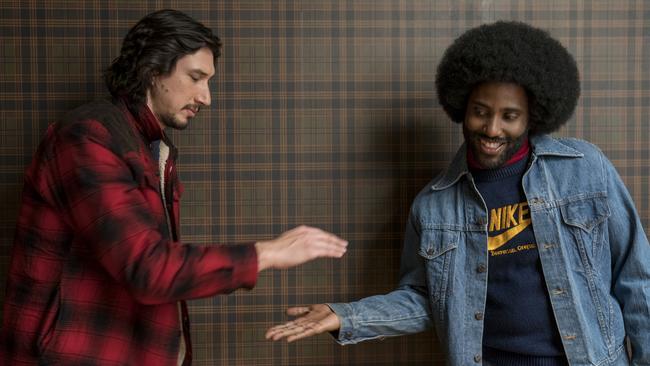 Adam Driver is unlikely to win for his fine portrayal of Flip Zimmerman (left, with John David Washington as Ron Stallworth) in <i>BlacKkKlansman</i>. Picture: Supplied