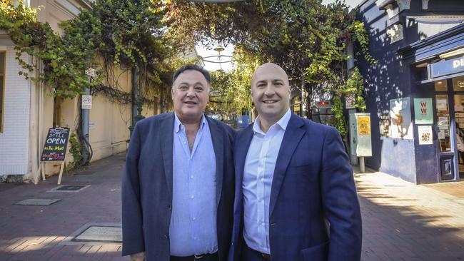 Curated Capital founders Pep Rocca, left, and Alessio Roscio at The Parade, Norwood, where they are overseeing the $110m COMO development. Picture: Roy VanDerVegt