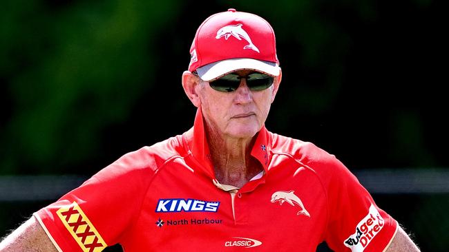 BRISBANE, AUSTRALIA - MARCH 07: Coach Wayne Bennett is seen during a Dolphins NRL training session at Kayo Stadium on March 07, 2024 in Brisbane, Australia. (Photo by Bradley Kanaris/Getty Images)