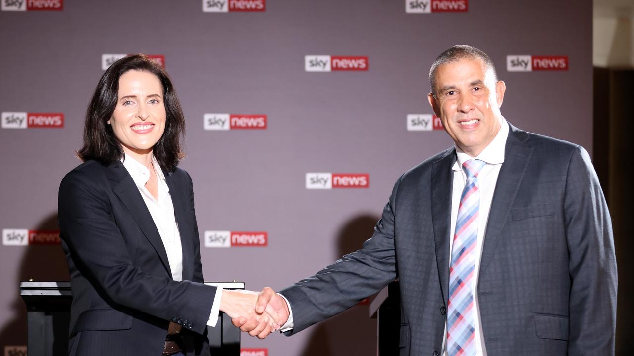 Labor’s candidate for Longman Rebecca Fanning and the sitting member, the LNP’s Terry Young, took part in a Sky News debate on Wednesday. Picture: Steve Pohlner