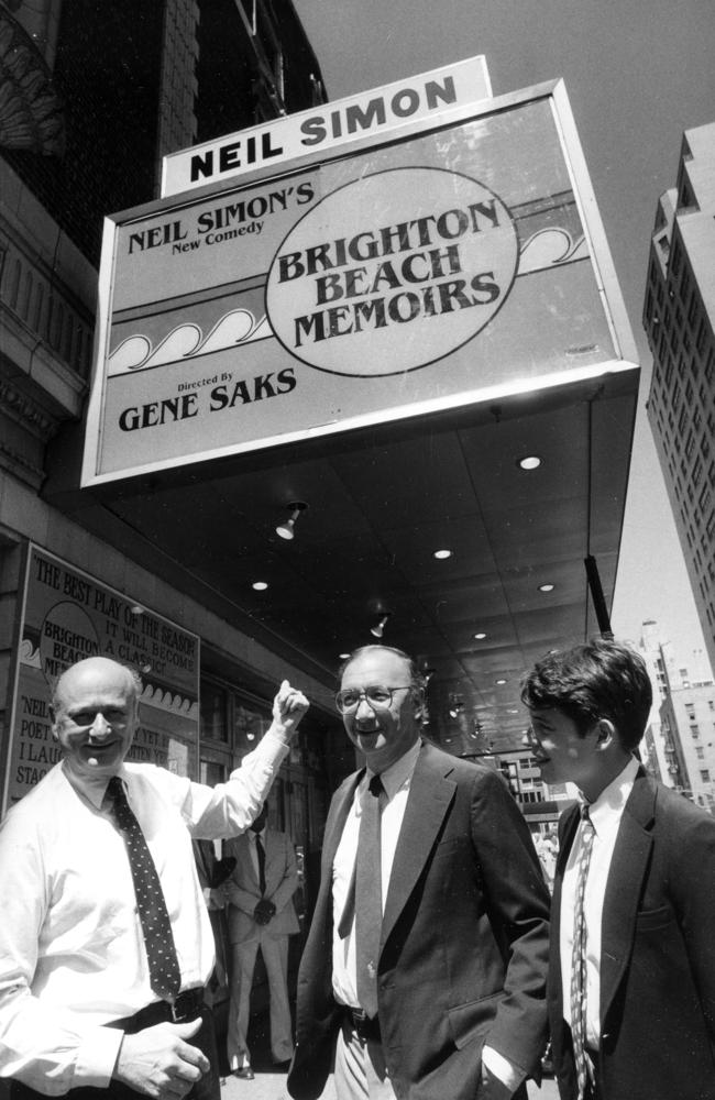 New York mayor Ed Koch (left) is joined by playwright Neil Simon (centre) and actor Matthew Broderick in New York when the Alvin Theater was renamed to the Neil Simon Theater on June 29, 1983. Coincidentally, Broderick made both his Broadway debut in Simon's Brighton Beach Memoirs and his movie debut in Simon's Max Dugan Returns. Picture: AP Photo/Marty Lederhandler