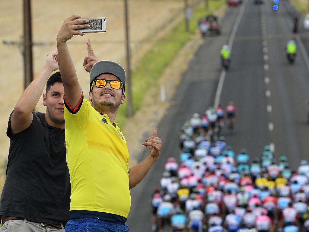 Fans enjoy the atmosphere during stage five. Photo: Daniel Kalisz/Getty Images