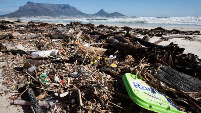 Litter, mostly plastic, on a Cape Town beach in South Africa. Picture: AFP Photo/Rodger Bosch