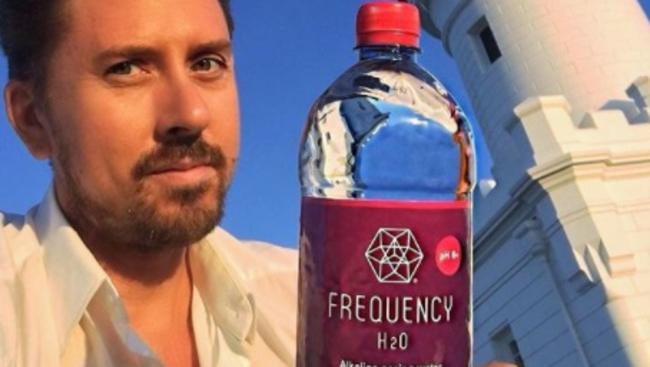 Founder Sturt Hinton with Frequency H2) water. Picture: Instagram