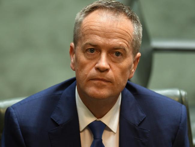 Australian Opposition Leader Bill Shorten reacts during House of Representatives Question Time at Parliament House in Canberra, Thursday, May 11, 2017.  (AAP Image/Lukas Coch) NO ARCHIVING