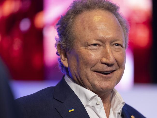 Fortescue Executive Chairman Dr Andrew Forrest is seen during the Fortescue Metals Annual General Meeting in Perth, Tuesday, November 22, 2022. (AAP Image/Matt Jelonek) NO ARCHIVING