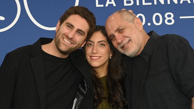 Sibling filmmakers Santiago and Mariana Arriaga with father Guillermo Arriaga at Venice. Picture: Giorgio Zucchiatti
