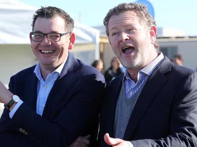 Premier Daniel Andrews at Avalon Airport for the start of work on the industrial precinct. With Linfox Executive Director David Fox. Picture: Mike Dugdale