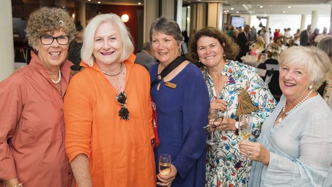 At the International Women's Day lunch are (from left) Jann Jones, Rhondda Dean, Judy Hughes, Libby Butler and Mearon Gledard hosted by Zonta Club of Toowoomba at Picnic Point, Friday, March 3, 2023. Picture: Kevin Farmer