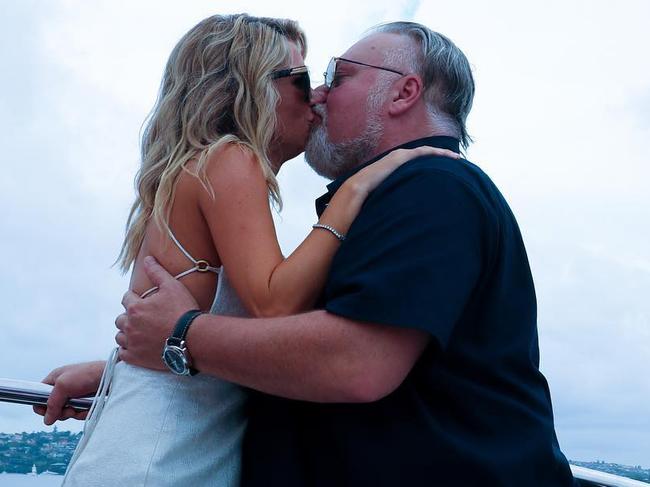 Kyle Sandilands and Tegan Kynaston at their baby gender reveal on the harbour. Picture: Supplied