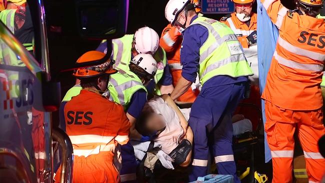 Coffs Harbour March 11th 2021 A VW SUV was struck by a B Double truck 5km north of Coffs Harbour at the cnr of Opal Boulevard and the Pacific Motorway in an 80kph zone. Coffs Harbour SES worked with NSW Ambulance to free two passengers who were trapped in the car by injury.