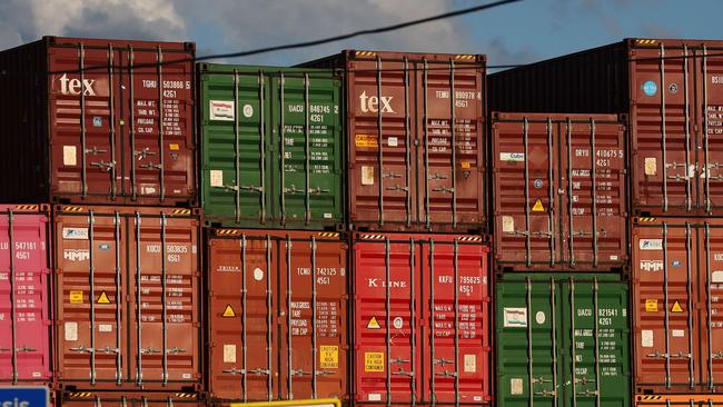 NEW JERSEY - JUNE 09: Shipping containers sit stacked in a port on June 09, 2022 in Bayonne, New Jersey. As consumer buying patterns gradually return to pre-pandemic norms, the global shipping business is seeing a fall in the cost of shipping container rates. Container shipping rates from Asia to both the East and West Coast of America are down over 30 percent from highs last September. Many retailers are dealing with extra inventory as consumers increasingly shift to spending money on travel, leisure and eating out. (Photo By Spencer Platt/Getty Images) == FOR NEWSPAPERS, INTERNET, TELCOS & TELEVISION USE ONLY ==