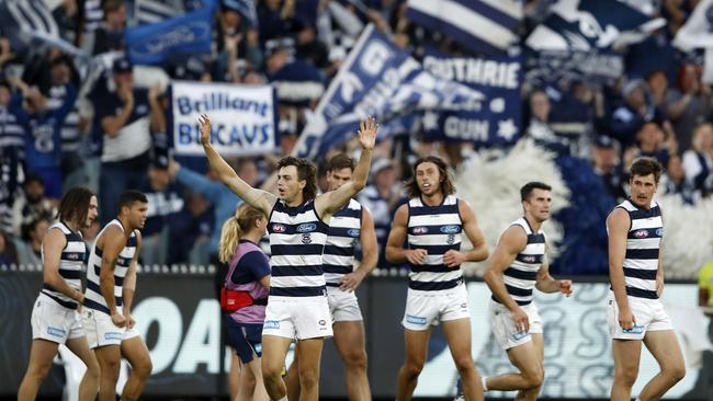 The Cats won by less than a kick in their traditional Easter Monday showdown. Picture: Dylan Burns/AFL Photos