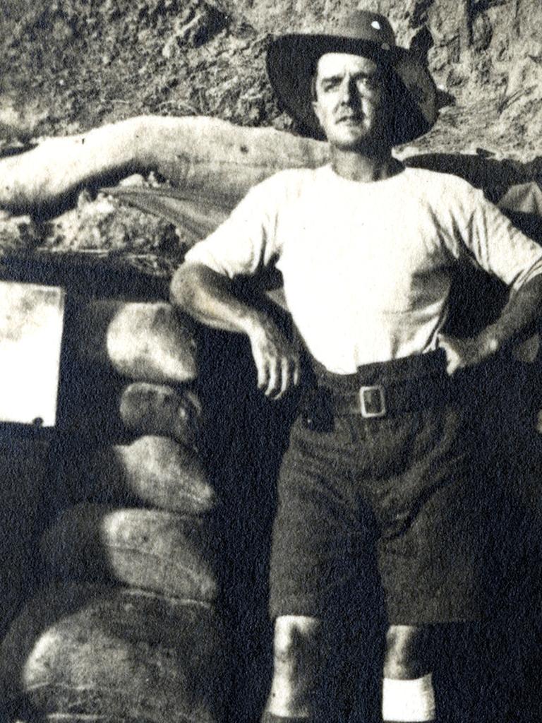 Richard Dewson pictured outside a dugout at Gallipoli in 1915, with a bandage on his injured knee.