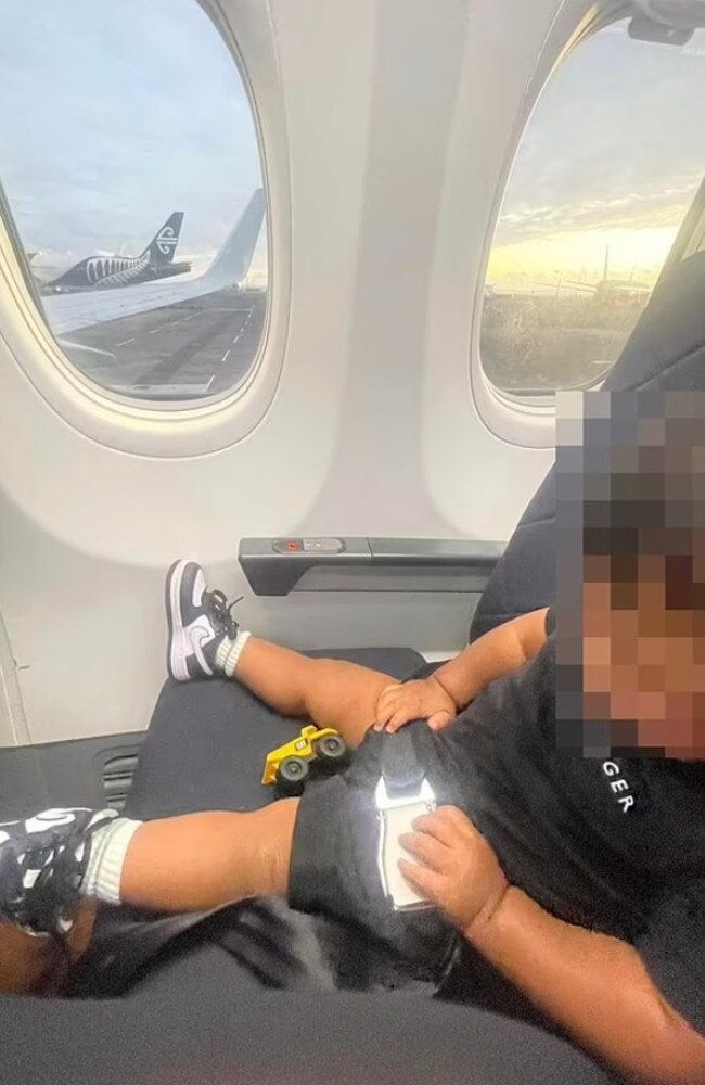 The woman said her son’s legs were too short to kick the seat. Picture: Facebook