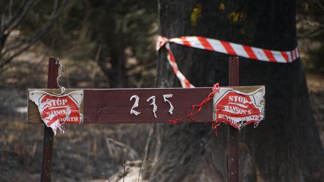 A melted property sign in the Garfield Bunyip area. Picture: Keith Pakenham