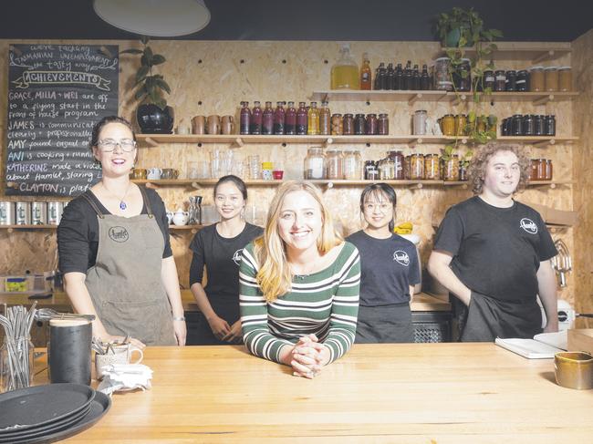 Hamlet owner Emily Briffa, centre, with staff members, from left, Michele Warner, Grace Zhou, Elena Yi and Curtis Ling. Picture: RICHARD JUPE