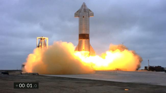 In this photo screengrab made from SpaceX's live webcast, the Starship SN15 prototype launches from the Starbase at Boca Chica, Texas, on May 5, 2021. Picture: AFP