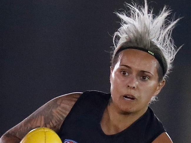 MELBOURNE, AUSTRALIA - FEBRUARY 3: Moana Hope of the Magpies in action during the 2017 AFLW Round 01 match between the Carlton Blues and the Collingwood Magpies at Ikon Park on February 3, 2017 in Melbourne, Australia. (Photo by Michael Willson/AFL Media/Getty Images)