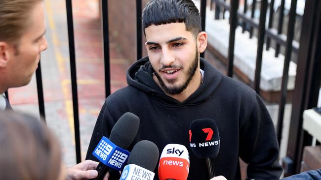 Dani Mansour spoke to media after leaving Blacktown police station after making bail. Picture: NCA NewsWire / Damian Shaw