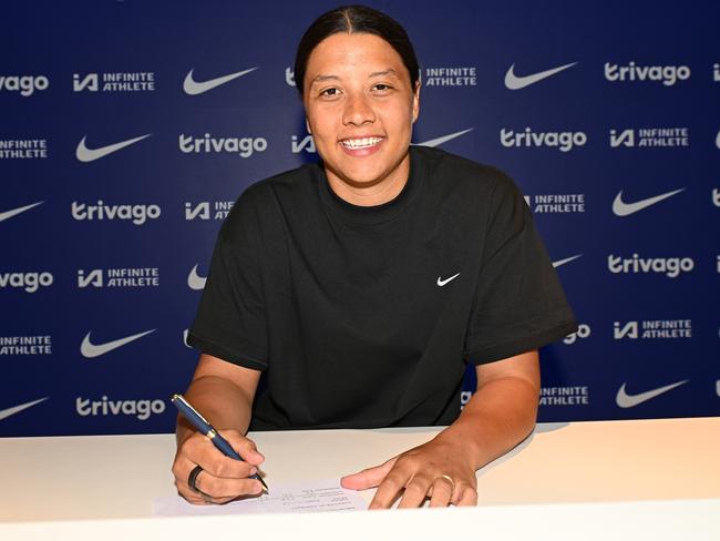 LONDON, ENGLAND - JUNE 13: Chelsea Football Club announce the contract extension signed by Sam Kerr at Stamford Bridge on June 13, 2024 in London, England. (Photo by Harriet Lander - Chelsea FC/Chelsea FC via Getty Images)