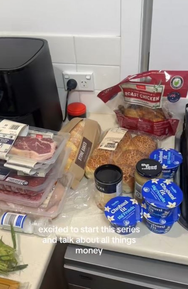 They bought a mixture of pantry items, meat and fresh vegetables. Picture: TikTok/maddisonsmillie