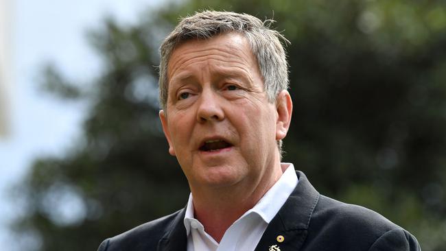 Australian Olympic Committee chief executive Matt Carroll speaks at a press conference at Circular Quay in Sydney on March 25, 2020, the morning after the historic decision to postpone the 2020 Tokyo Olympic Games. (Photo by SAEED KHAN / AFP) / -- IMAGE RESTRICTED TO EDITORIAL USE - STRICTLY NO COMMERCIAL USE --