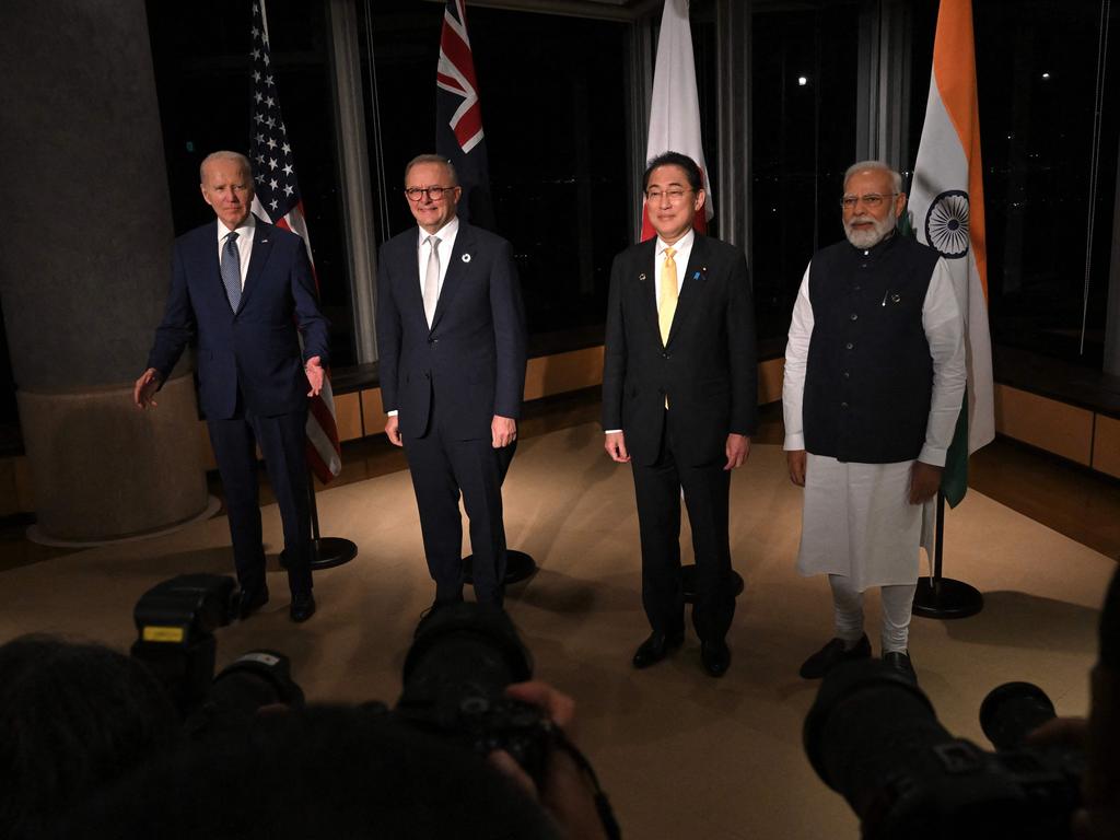 Joe Biden, Anthony Albanese, Fumio Kishida and Narendra Modi. Picture: Kenny Holston/AFP