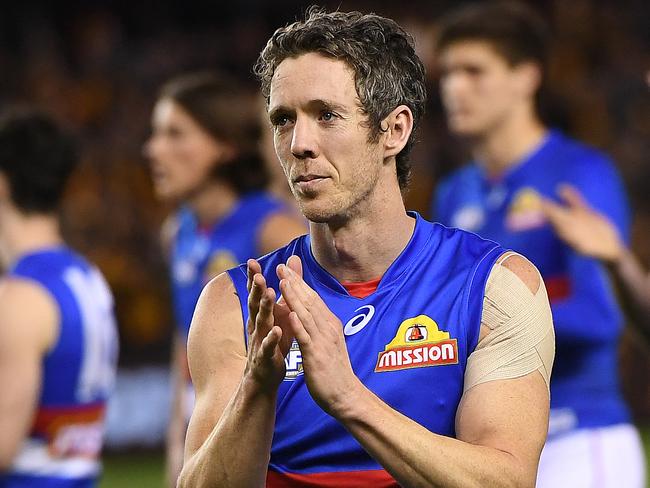 Robert Murphy of the Bulldogs is seen after the Round 23 AFL match between the Western Bulldogs and the Hawthorn Hawks at Etihad Stadium in Melbourne, Friday, August 25, 2017. (AAP Image/Julian Smith) NO ARCHIVING, EDITORIAL USE ONLY