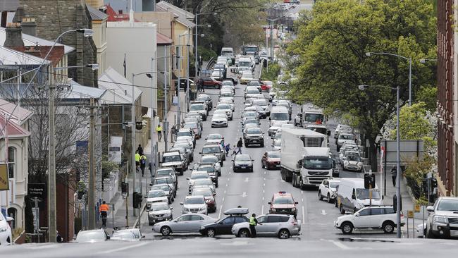 Davey St was closed while emergency services attended a serious road accident. Picture: MATHEW FARRELL