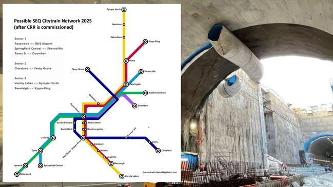 A map showing anticipated details of Brisbane’s new underground rail network.