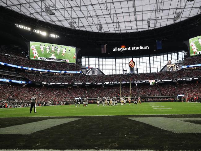 LAS VEGAS, NV - JANUARY 1: A view of Allegiant Stadium during the game between the San Francisco 49ers and the Las Vegas Raiders on January 1, 2023 in Las Vegas, Nevada. The 49ers defeated the Raiders 37-34. (Photo by Michael Zagaris/San Francisco 49ers/Getty Images)