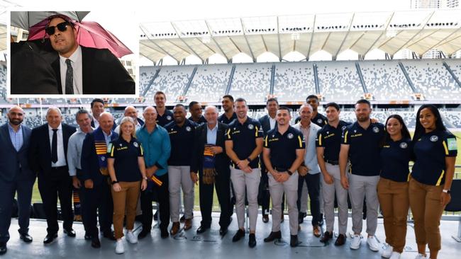 Jarryd Hayne was airbrushed out of the Eels 75 year celebrations. Photo: Getty Images and Facebook