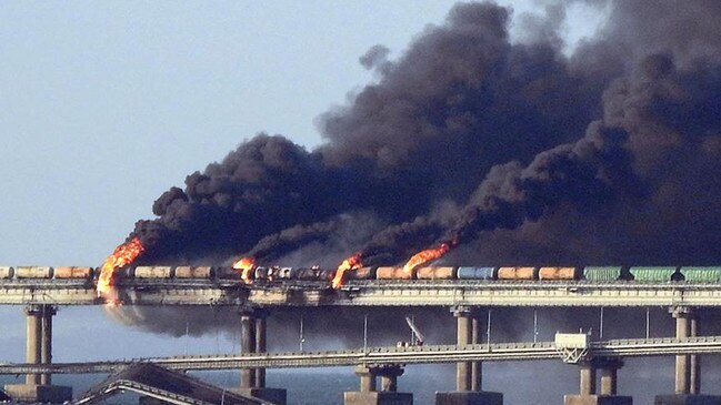 Four people were killed when a truck exploded on a bridge between Russia and Crimea on Saturday. Picture: Getty Images