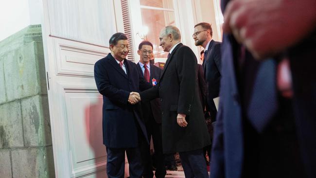 Russian President Vladimir Putin sees off Chinese President Xi Jinping after a reception following their talks at the Kremlin in Moscow in March. Picture: AFP