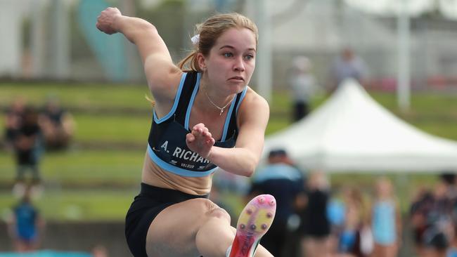 Alexandra Richards of the Meriden School in the 16 years girls 100m hurdles.