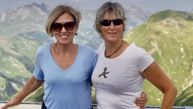 Jane McGrath with best friend Helen Rice on holiday in Europe. Photo: Supplied